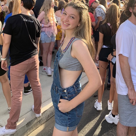 Forever 21 button OVERALLS striped straps - Picture 3 of 3